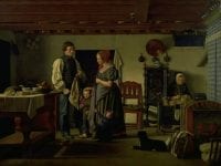 Frederik Vermehren malede det bevægende maleri Reservesoldatens afsked fra sin familie efter han selv havde deltaget i krigen i Slesvig-Holsten i 1848.