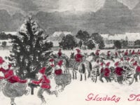 Julekort med nisser på Klostermarken. Foto: Museum Vestsjælland