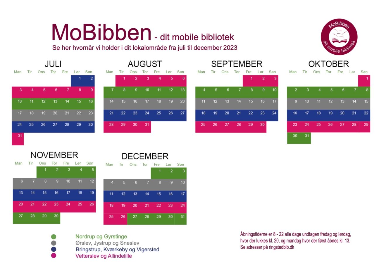 MoBibben kalender fra juli til december 2023